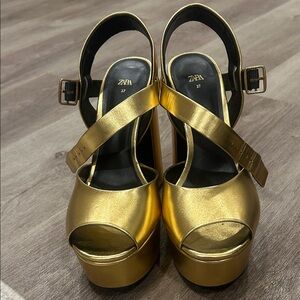 Zara Metallic Gold Platform Heels